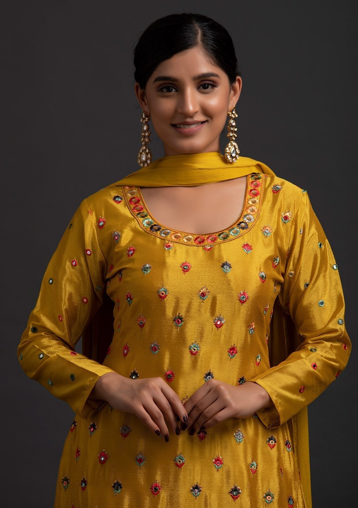 Mustard Sequins Art Silk Designer Salwar Suit - koskii