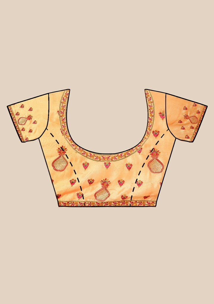 Mustard Threadwork Raw Silk Designer Saree - koskii