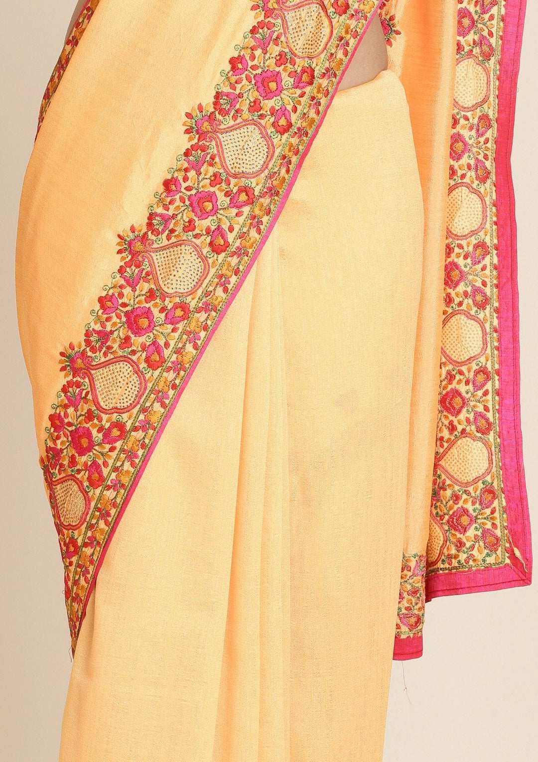 Mustard Threadwork Raw Silk Designer Saree - koskii