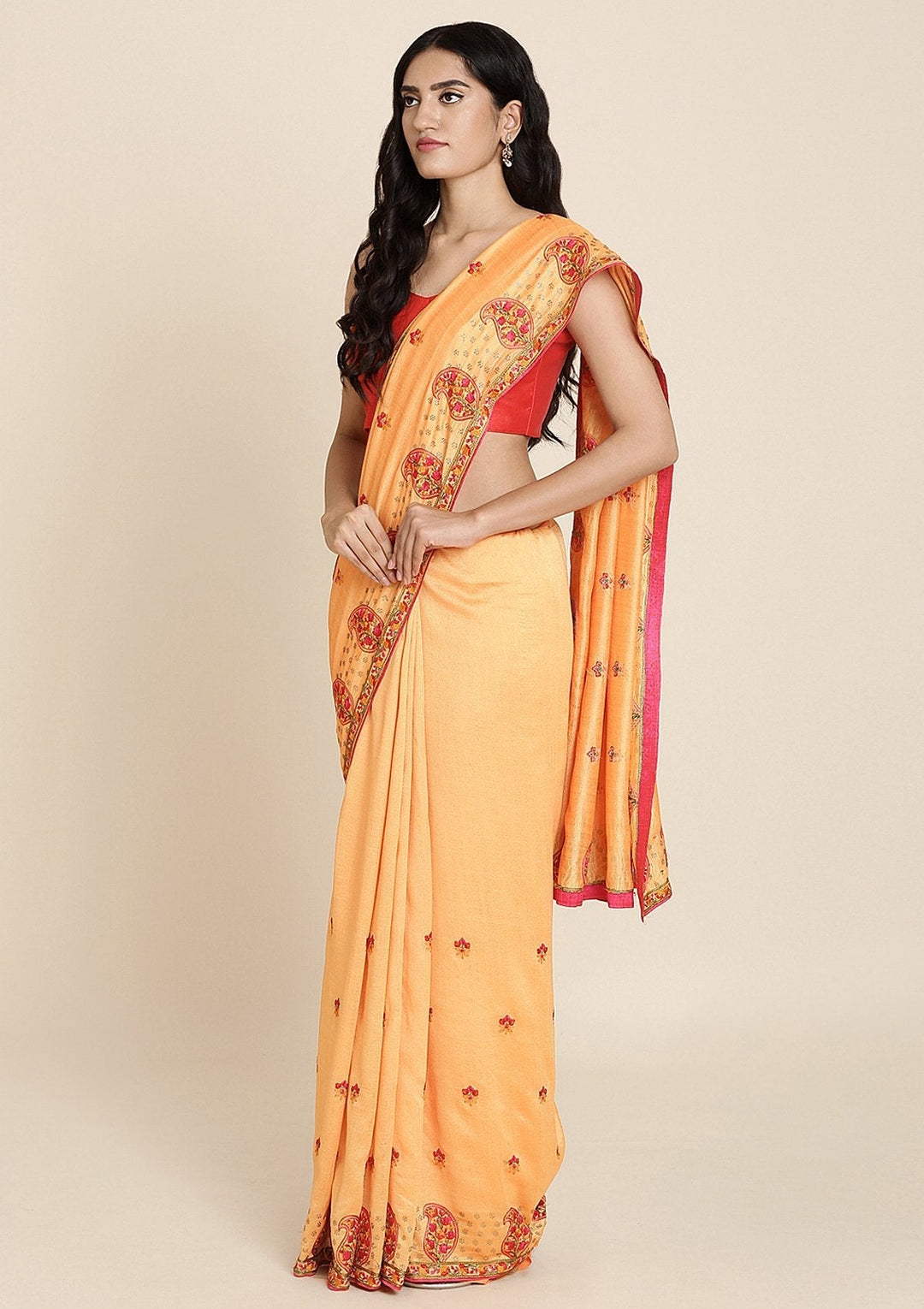 Mustard Threadwork Raw Silk Designer Saree - koskii