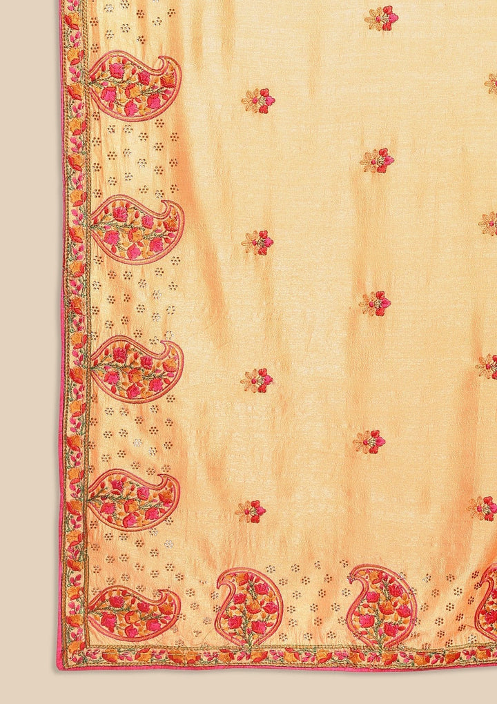 Mustard Threadwork Raw Silk Designer Saree - koskii