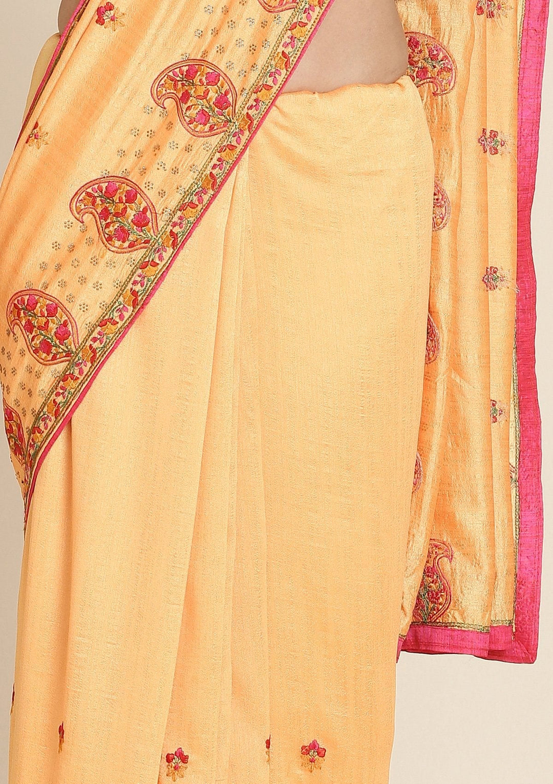 Mustard Threadwork Raw Silk Designer Saree - koskii