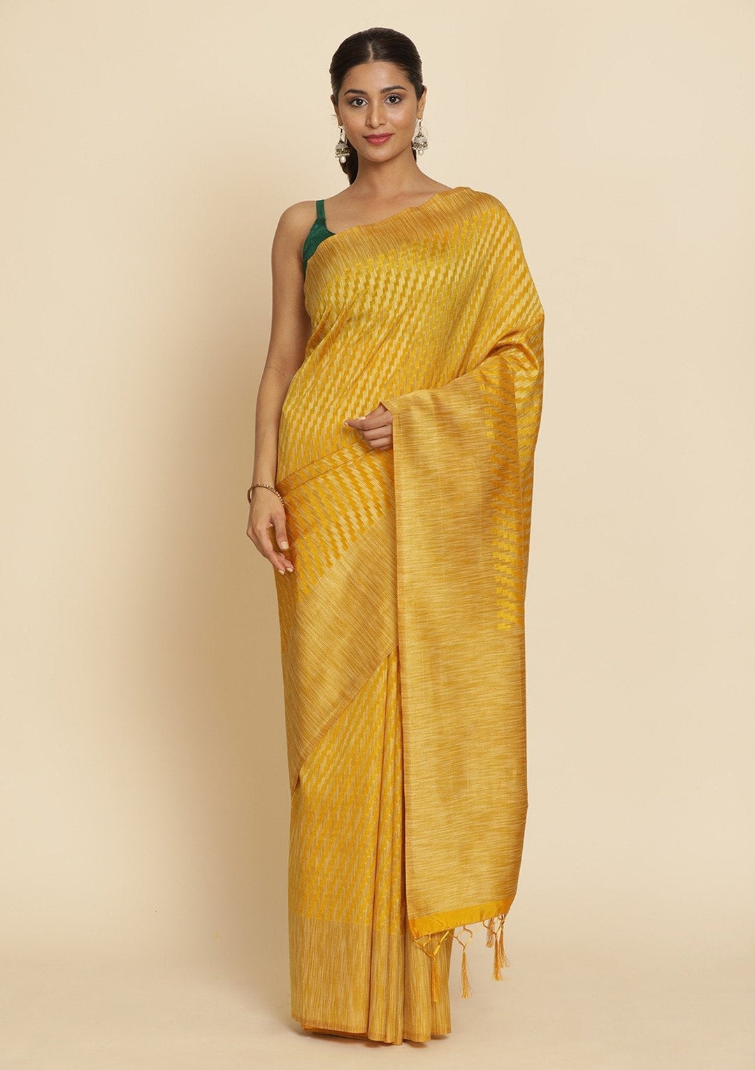 Mustard Zariwork Art Silk Designer Saree - koskii