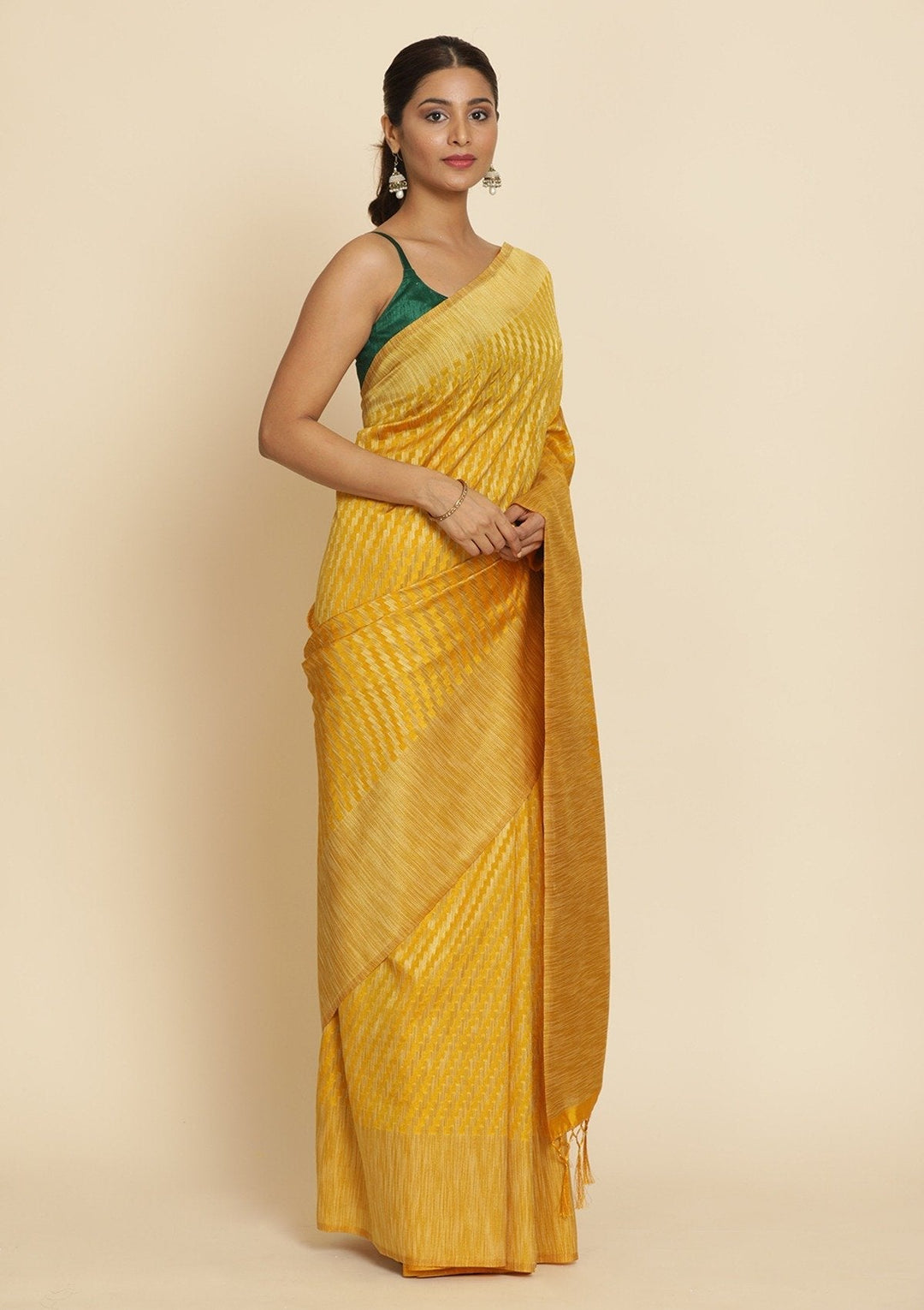 Mustard Zariwork Art Silk Designer Saree - koskii