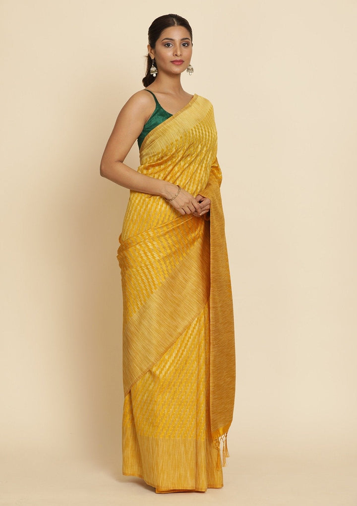 Mustard Zariwork Art Silk Designer Saree - koskii