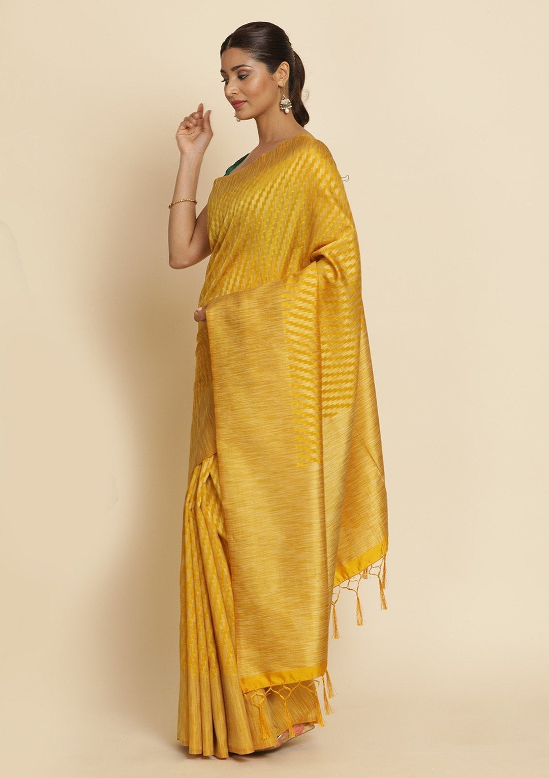 Mustard Zariwork Art Silk Designer Saree - koskii