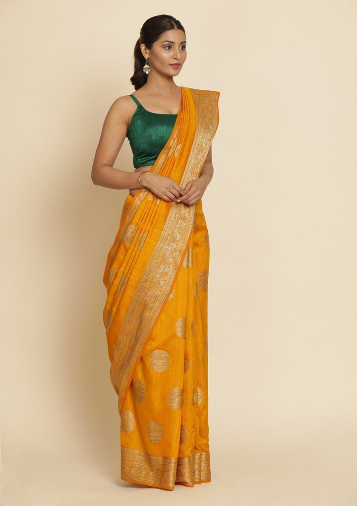 Mustard Zariwork Raw Silk Designer Saree - koskii