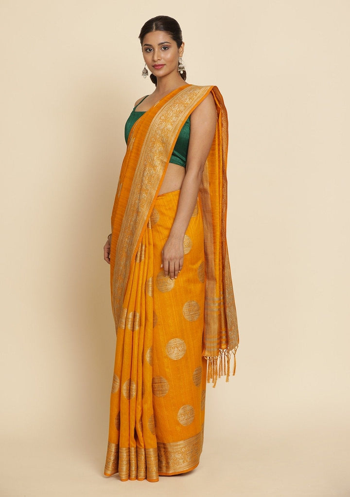 Mustard Zariwork Raw Silk Designer Saree - koskii