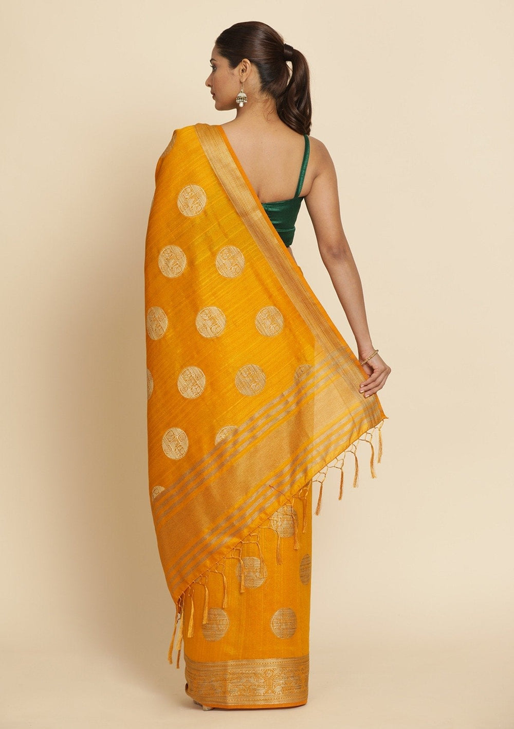 Mustard Zariwork Raw Silk Designer Saree - koskii