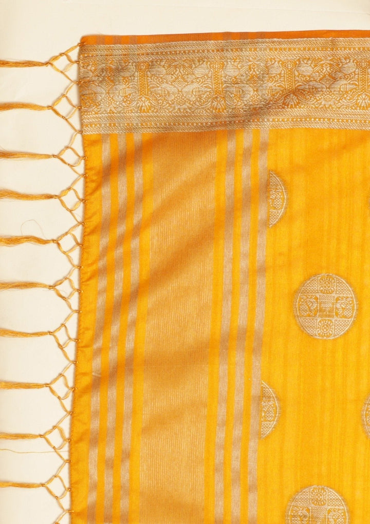 Mustard Zariwork Raw Silk Designer Saree - koskii