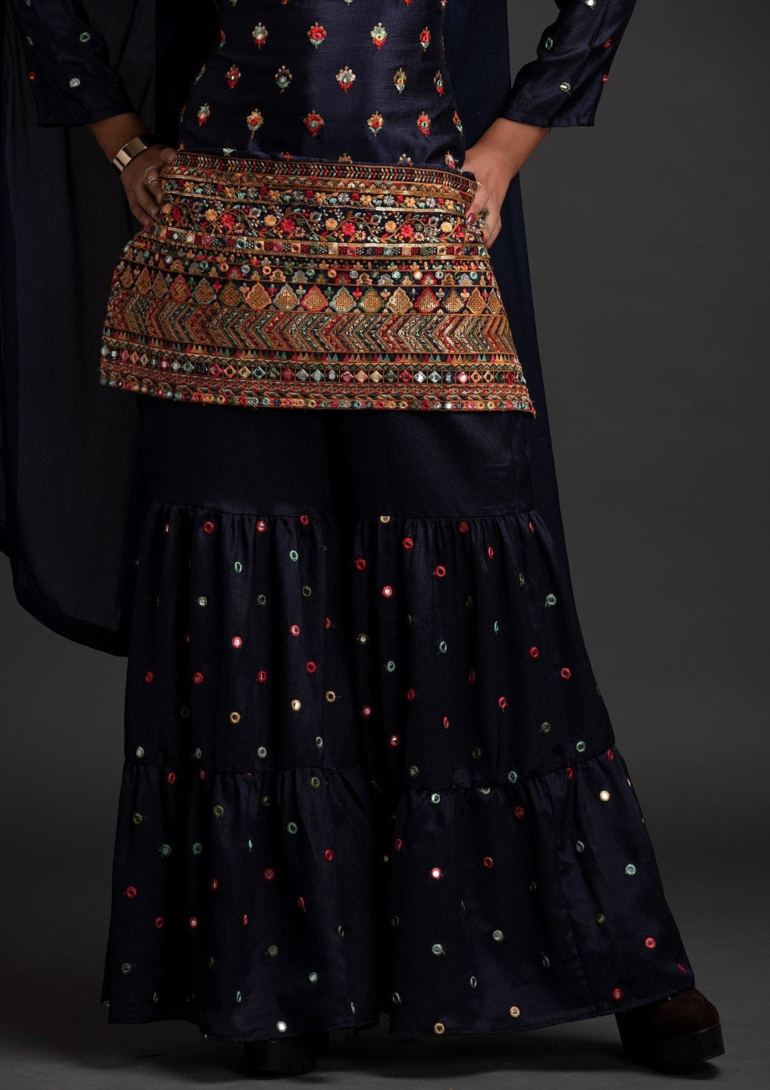 Navy Blue Sequins Art Silk Designer Salwar Suit - koskii