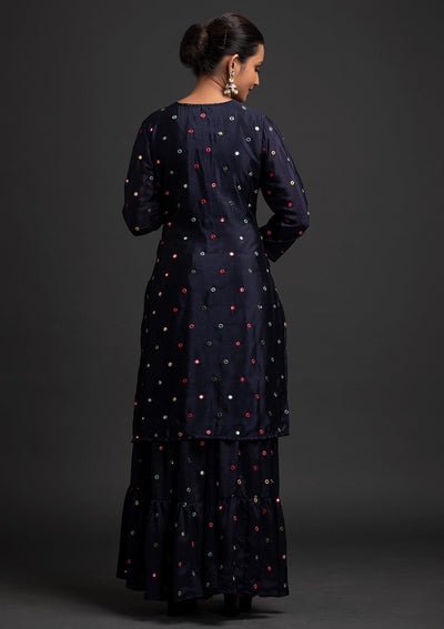 Navy Blue Sequins Art Silk Designer Salwar Suit - koskii