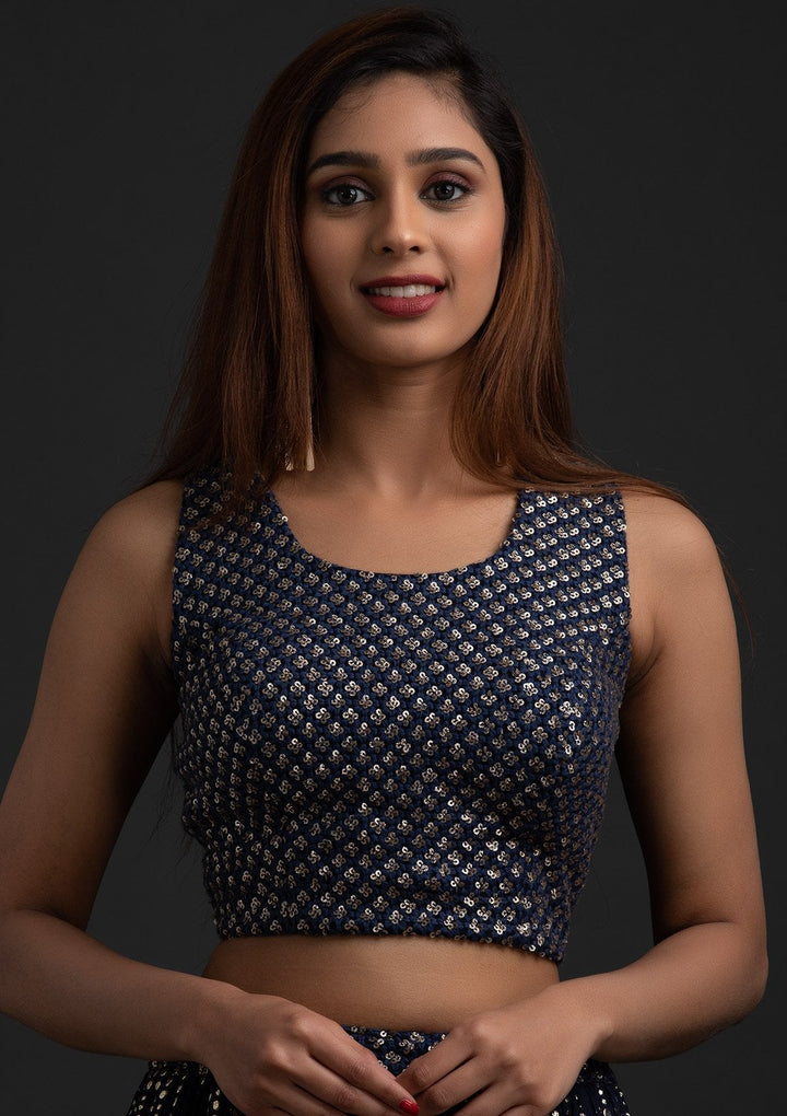 Navy Blue Sequins Georgette Designer Salwar Suit - koskii