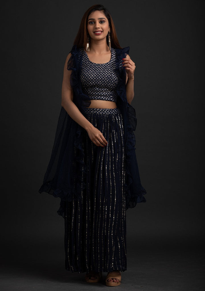 Navy Blue Sequins Georgette Designer Salwar Suit - koskii