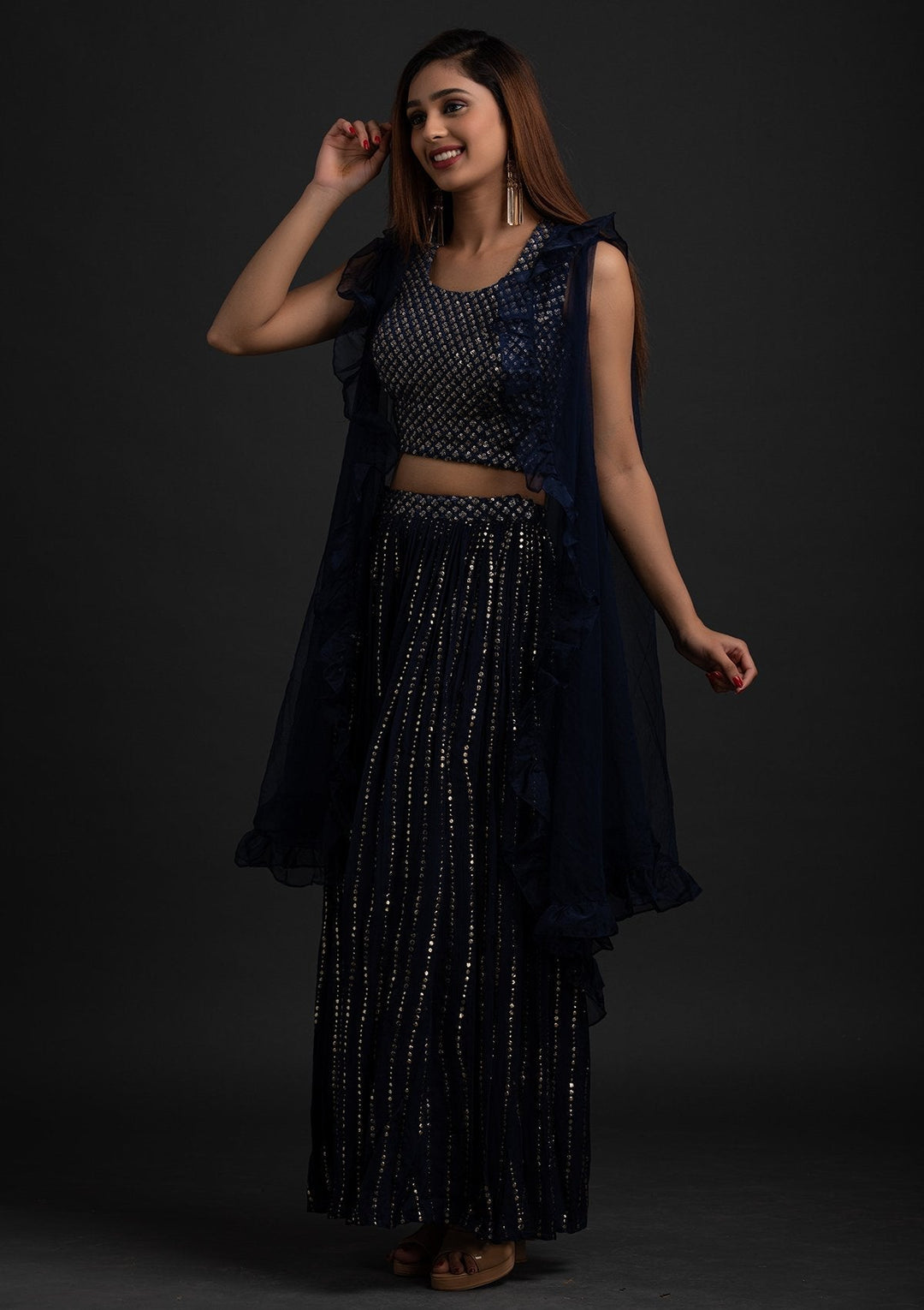 Navy Blue Sequins Georgette Designer Salwar Suit - koskii