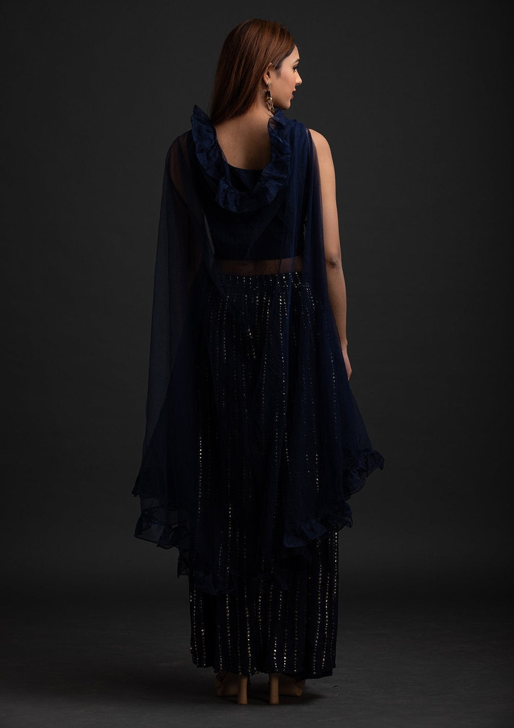 Navy Blue Sequins Georgette Designer Salwar Suit - koskii
