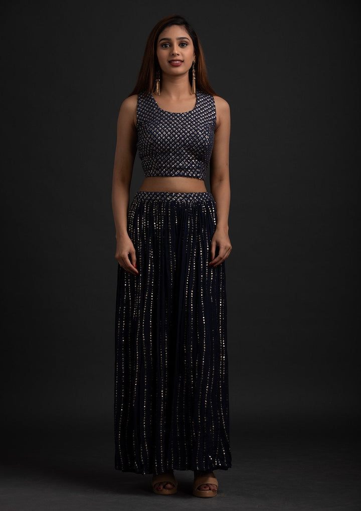Navy Blue Sequins Georgette Designer Salwar Suit - koskii