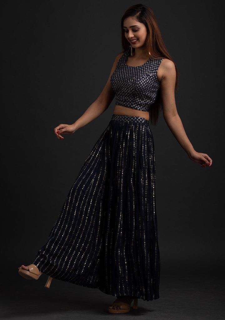 Navy Blue Sequins Georgette Designer Salwar Suit - koskii