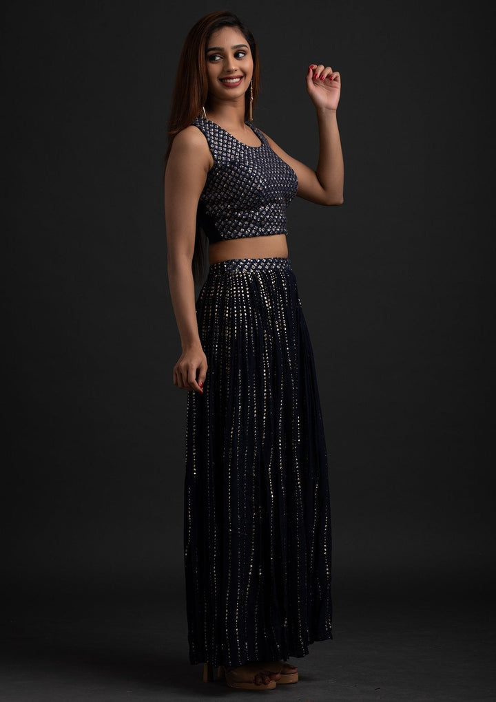 Navy Blue Sequins Georgette Designer Salwar Suit - koskii