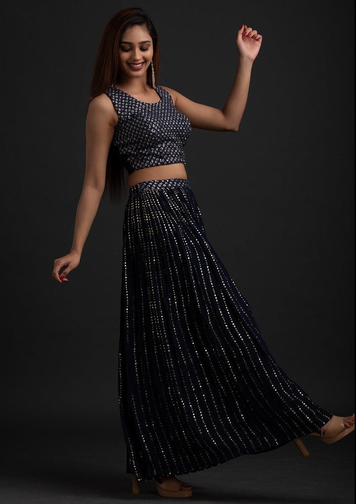 Navy Blue Sequins Georgette Designer Salwar Suit - koskii