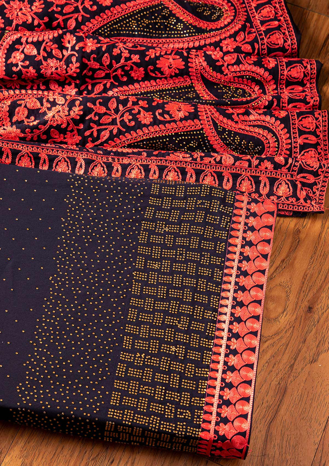 Navy Blue Swarovski Georgette Designer Unstitched Salwar Suit - koskii