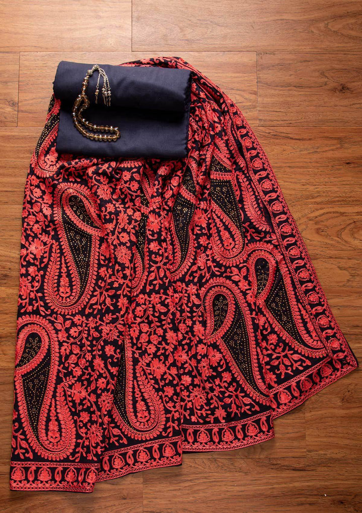 Navy Blue Swarovski Georgette Designer Unstitched Salwar Suit - koskii