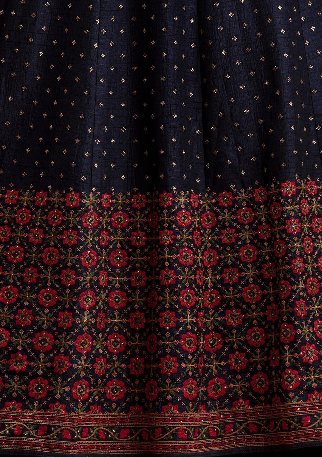 Navy Blue Threadwork Raw Silk Designer Gown - koskii
