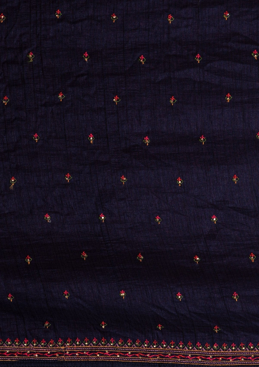Navy Blue Threadwork Raw Silk Designer Gown - koskii