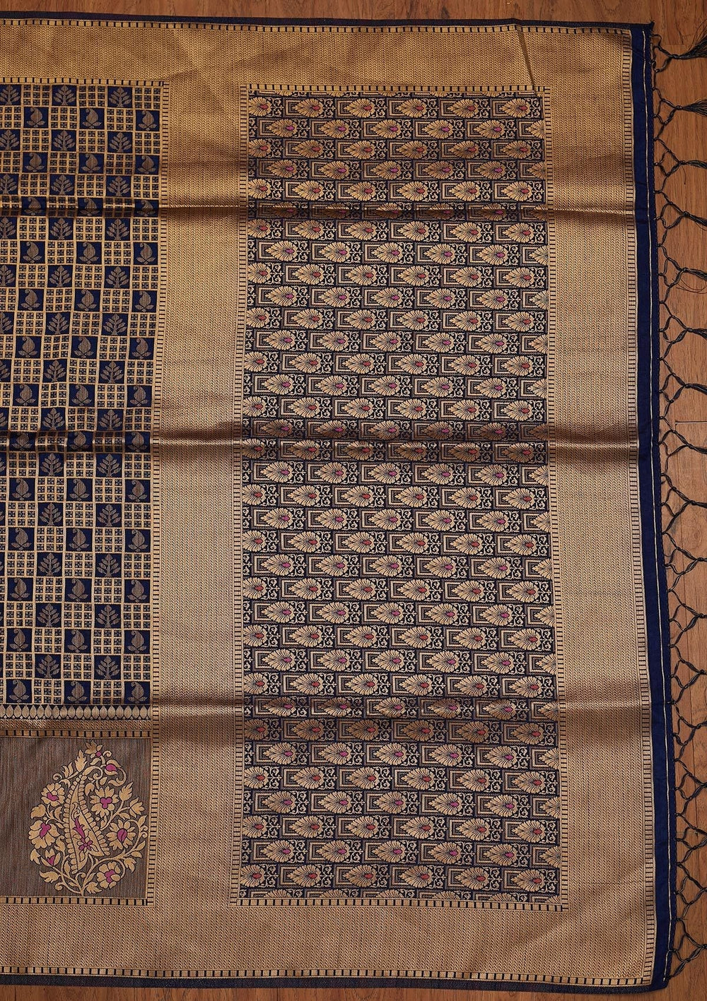 Navy Blue Zariwork Raw Silk Designer Saree - koskii