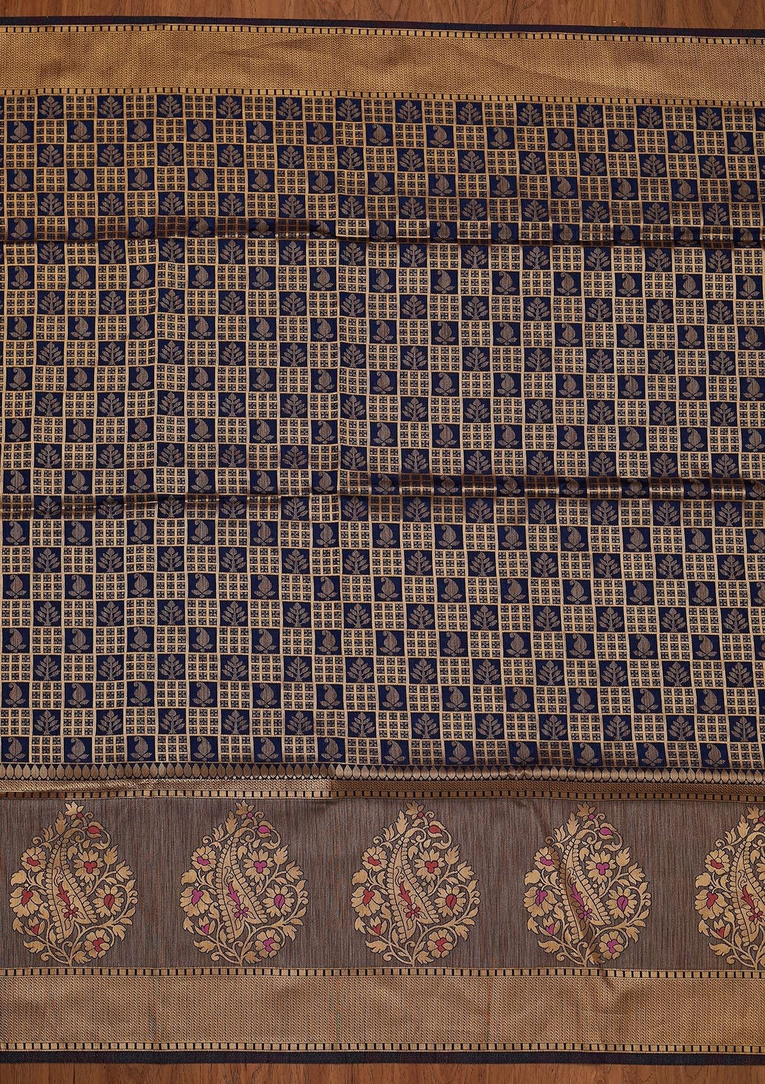 Navy Blue Zariwork Raw Silk Designer Saree - koskii