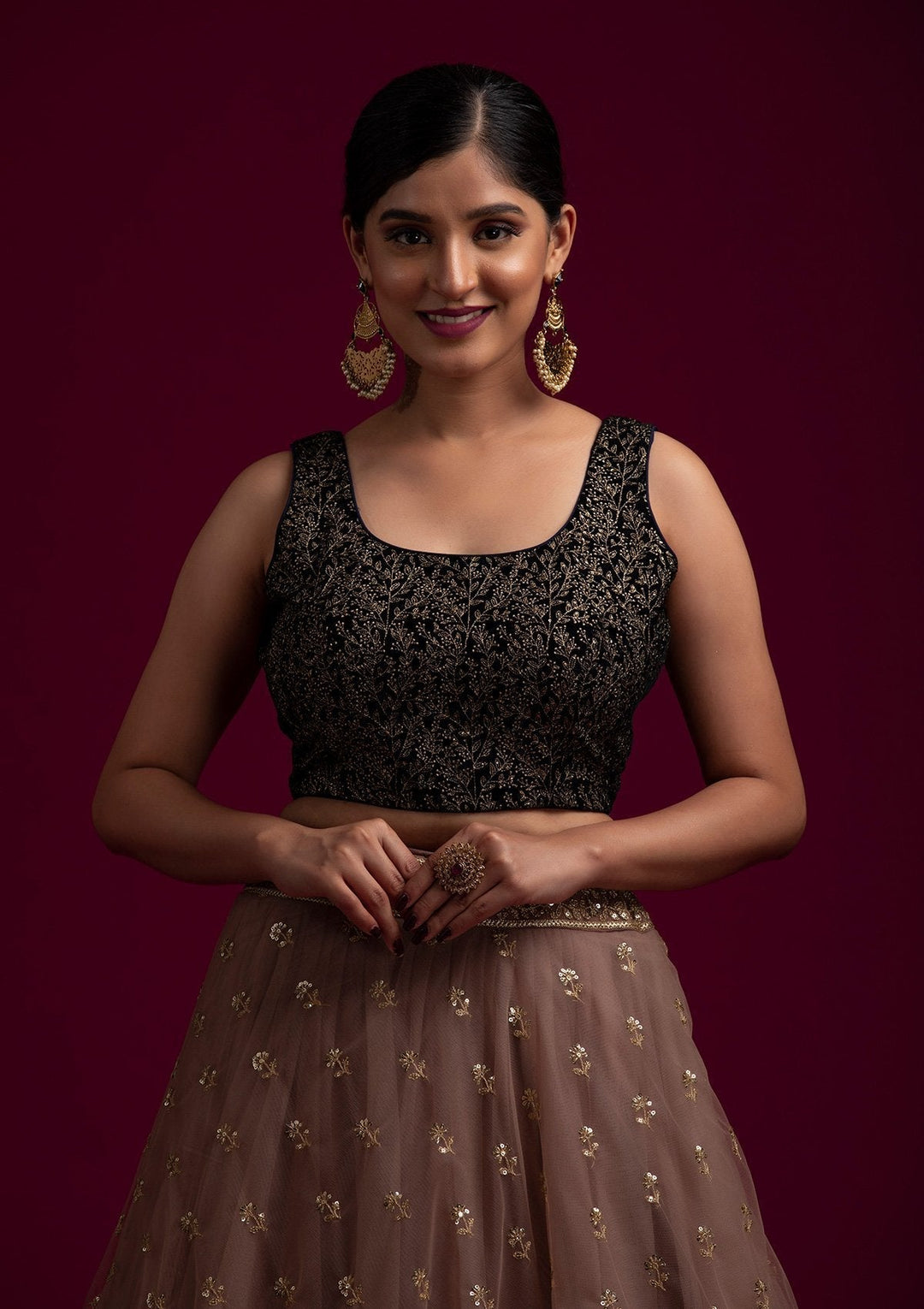 Navy Blue Zariwork Velvet Designer Blouse - koskii