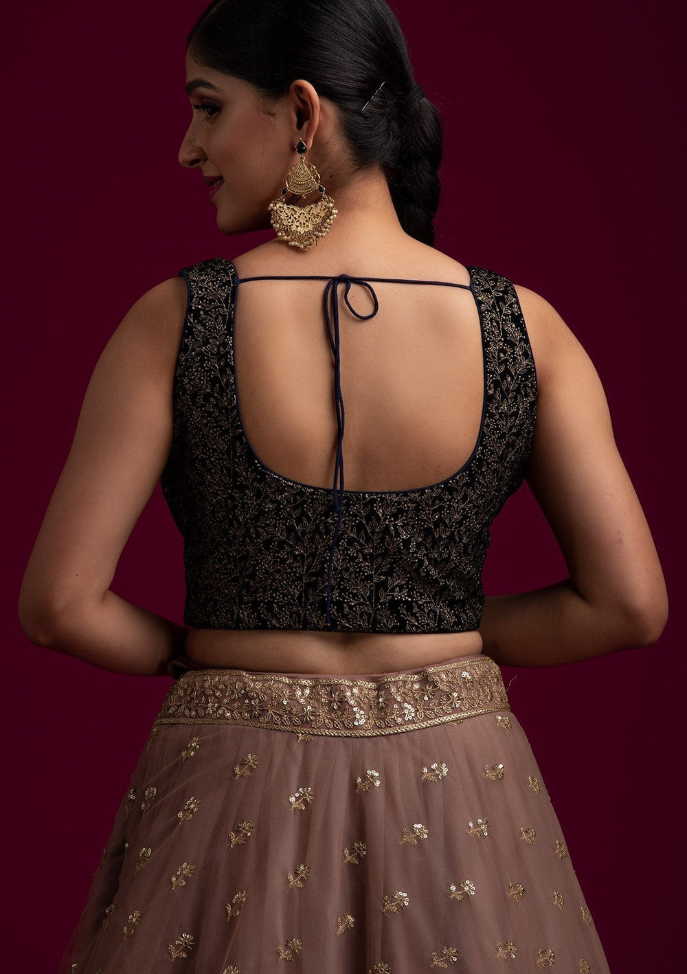 Navy Blue Zariwork Velvet Designer Blouse - koskii