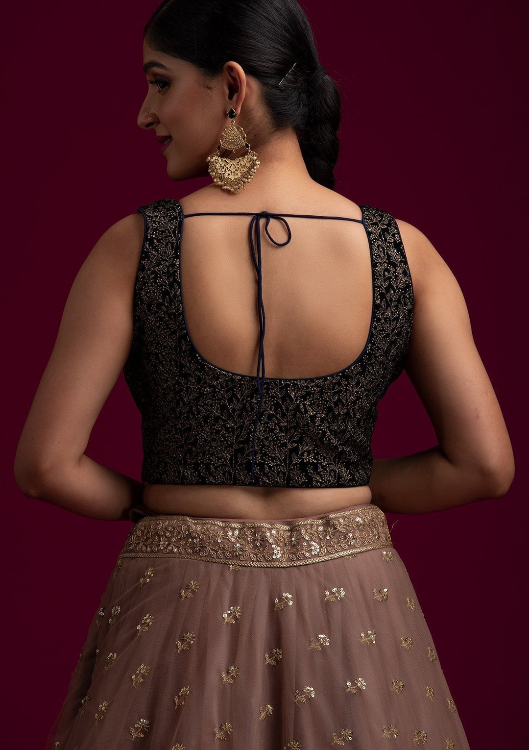 Navy Blue Zariwork Velvet Designer Blouse - koskii