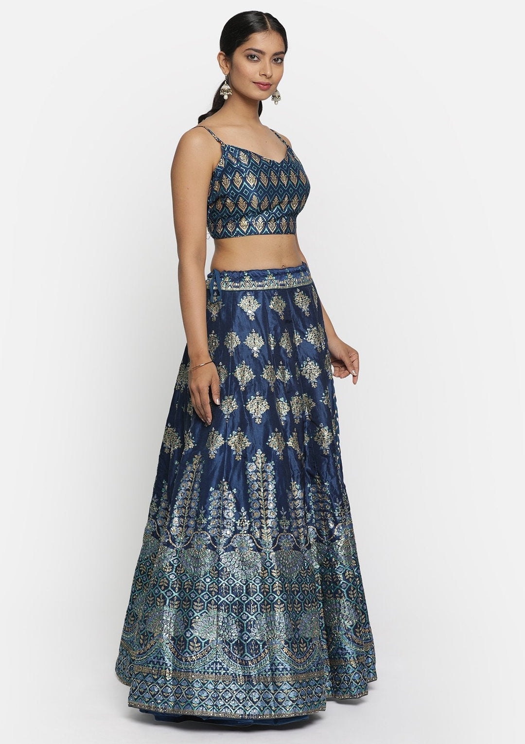 Navy Blue Sequins Art Silk Designer lehenga - koskii