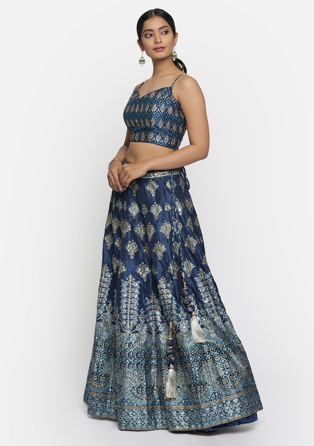 Navy Blue Sequins Art Silk Designer lehenga - koskii