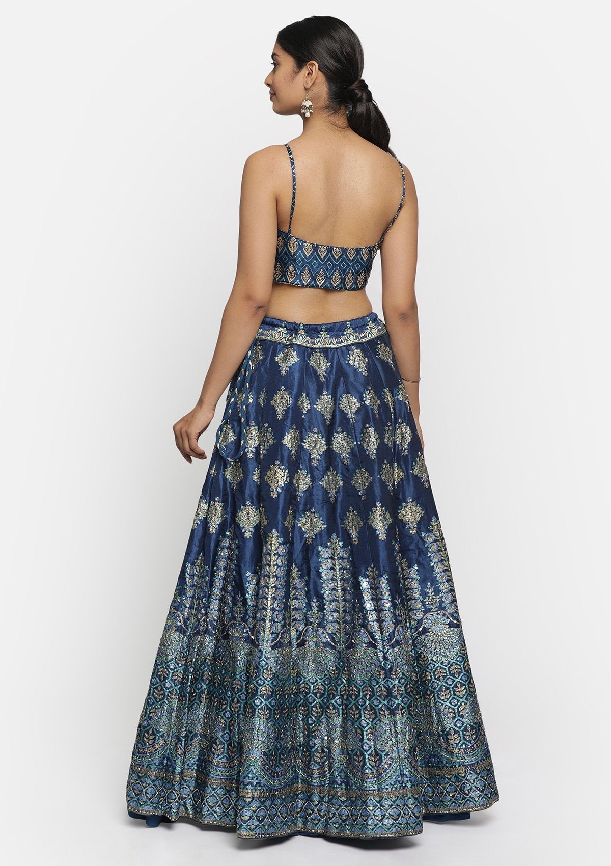 Navy Blue Sequins Art Silk Designer lehenga - koskii