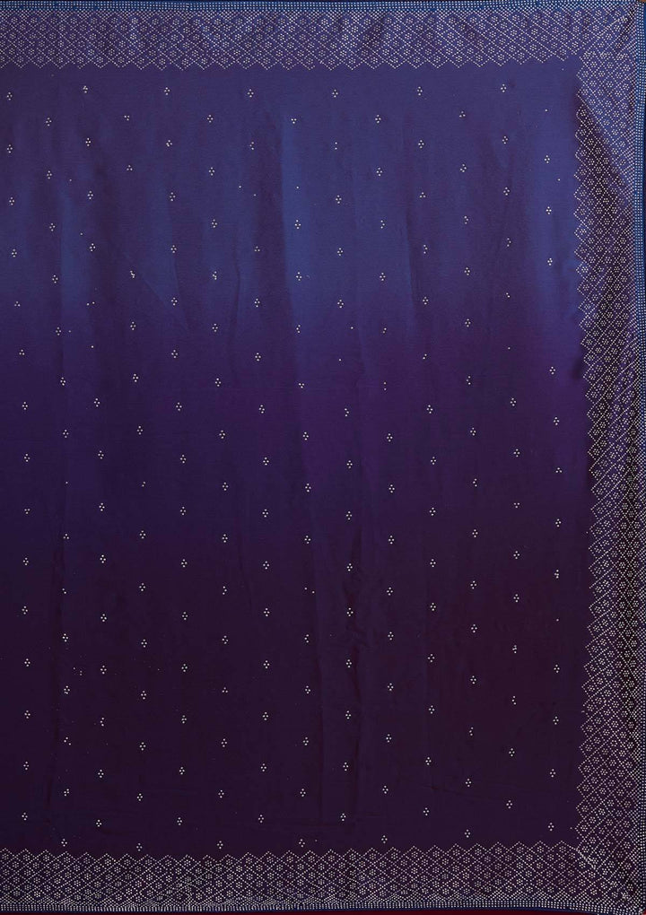Navy Blue Swarovski  Satin Designer Saree - Koskii