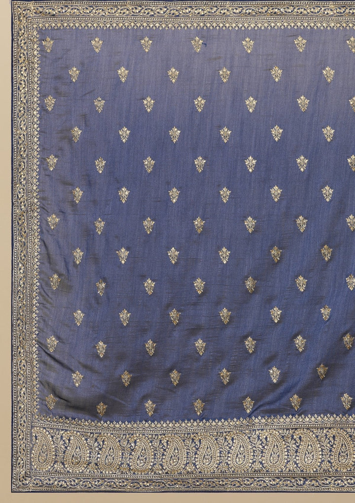 Navy Blue Zariwork  Art Silk Designer Saree - koskii