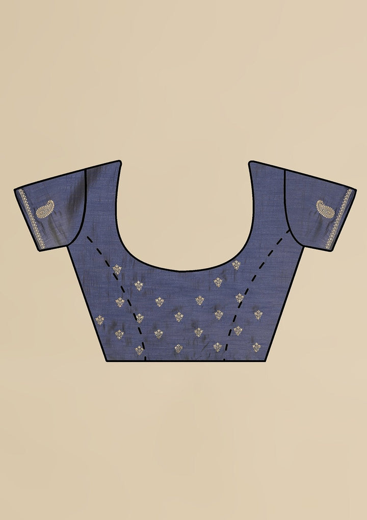 Navy Blue Zariwork  Art Silk Designer Saree - koskii