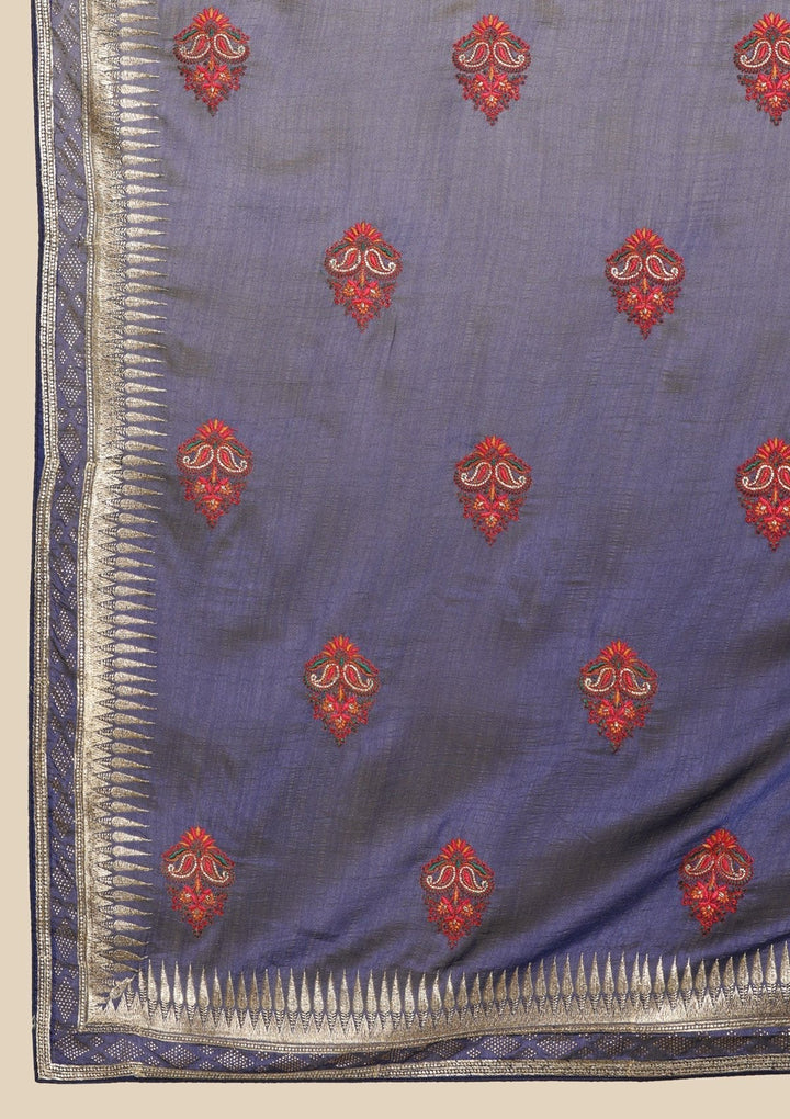 Navy Blue Zariwork  Art Silk Designer Saree - koskii