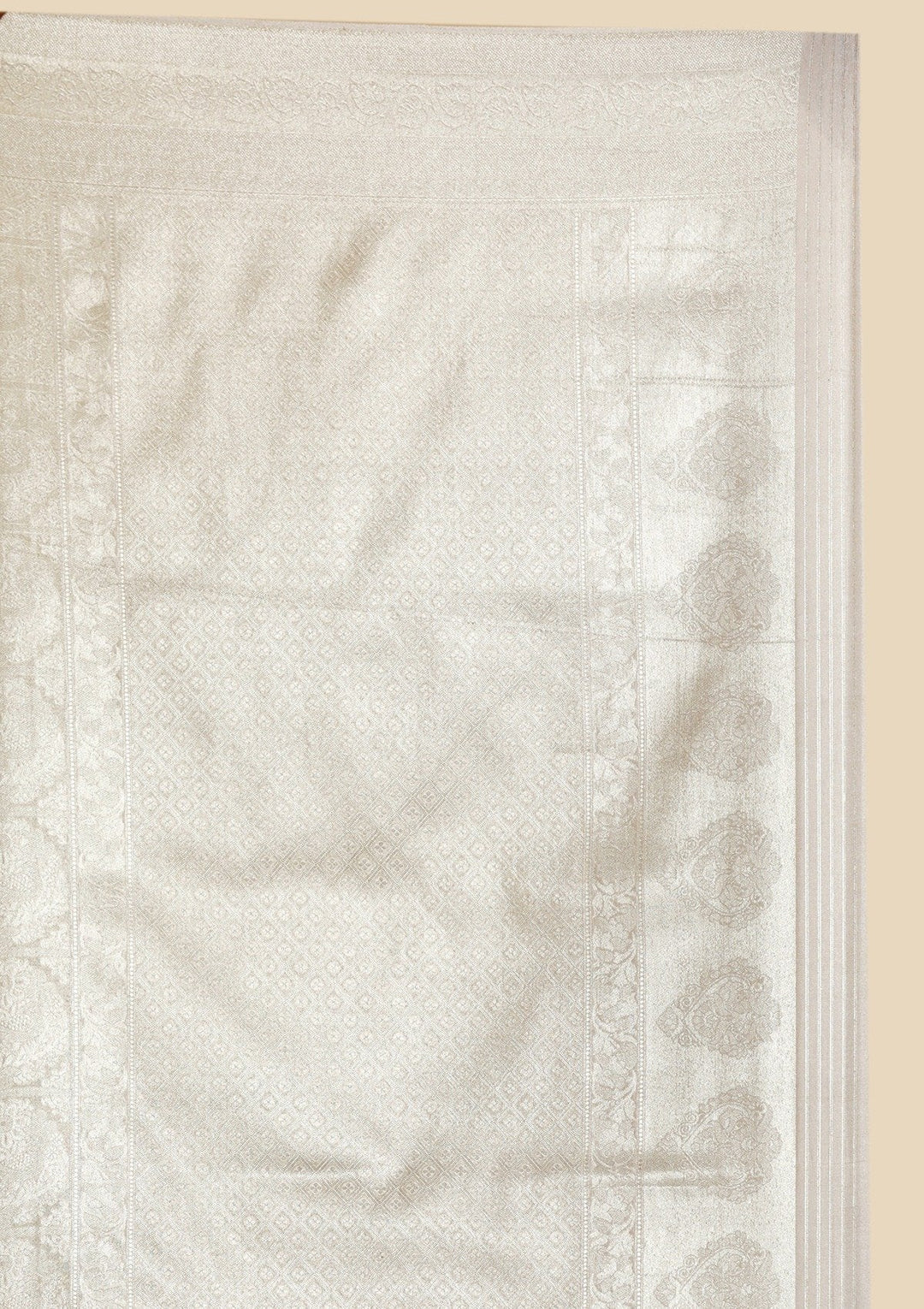 Off White Zariwork Art Silk Designer Saree - koskii