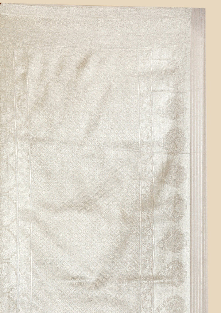 Off White Zariwork Art Silk Designer Saree - koskii
