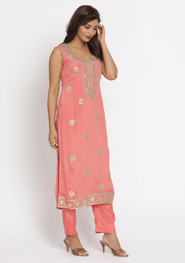 Onion Pink Gotapatti Semi Crepe Designer Unstitched Salwar Suit - koskii