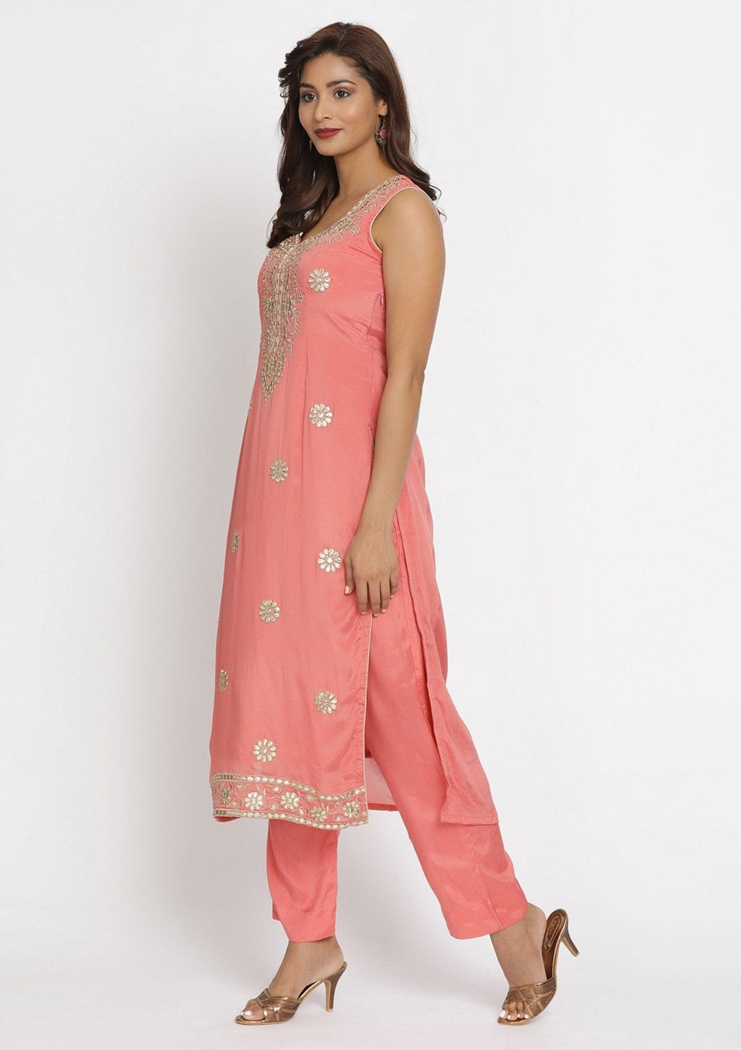 Onion Pink Gotapatti Semi Crepe Designer Unstitched Salwar Suit - koskii