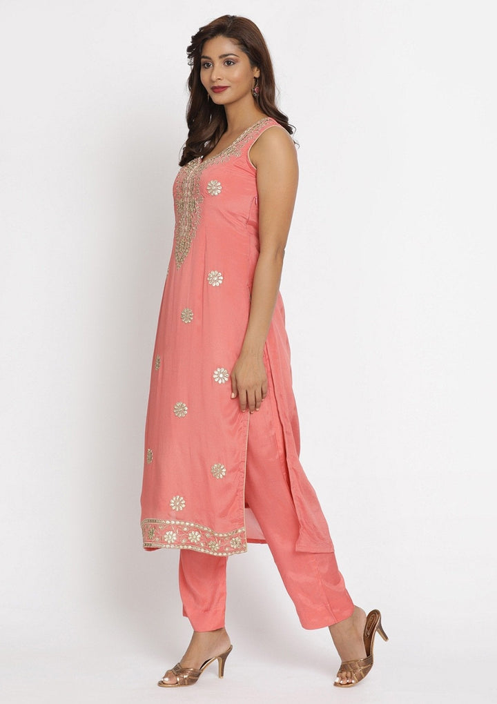 Onion Pink Gotapatti Semi Crepe Designer Unstitched Salwar Suit - koskii