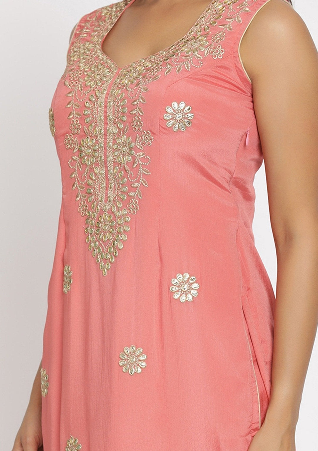 Onion Pink Gotapatti Semi Crepe Designer Unstitched Salwar Suit - koskii