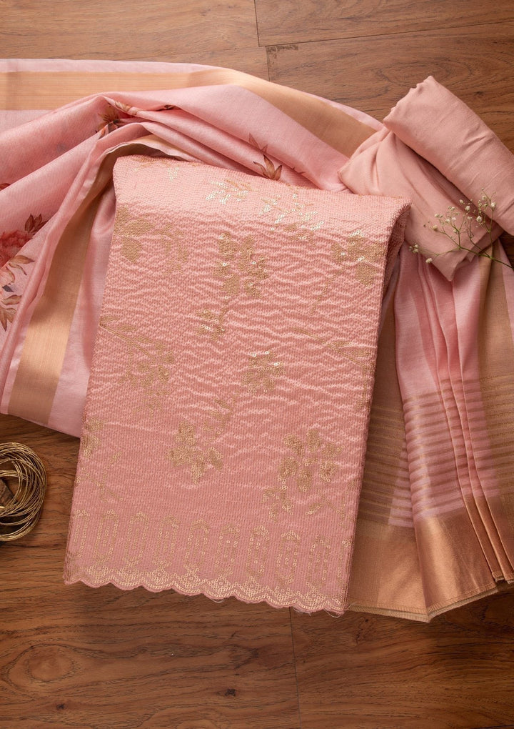 Onion Pink Sequins Georgette Designer Unstitched Salwar Suit - koskii
