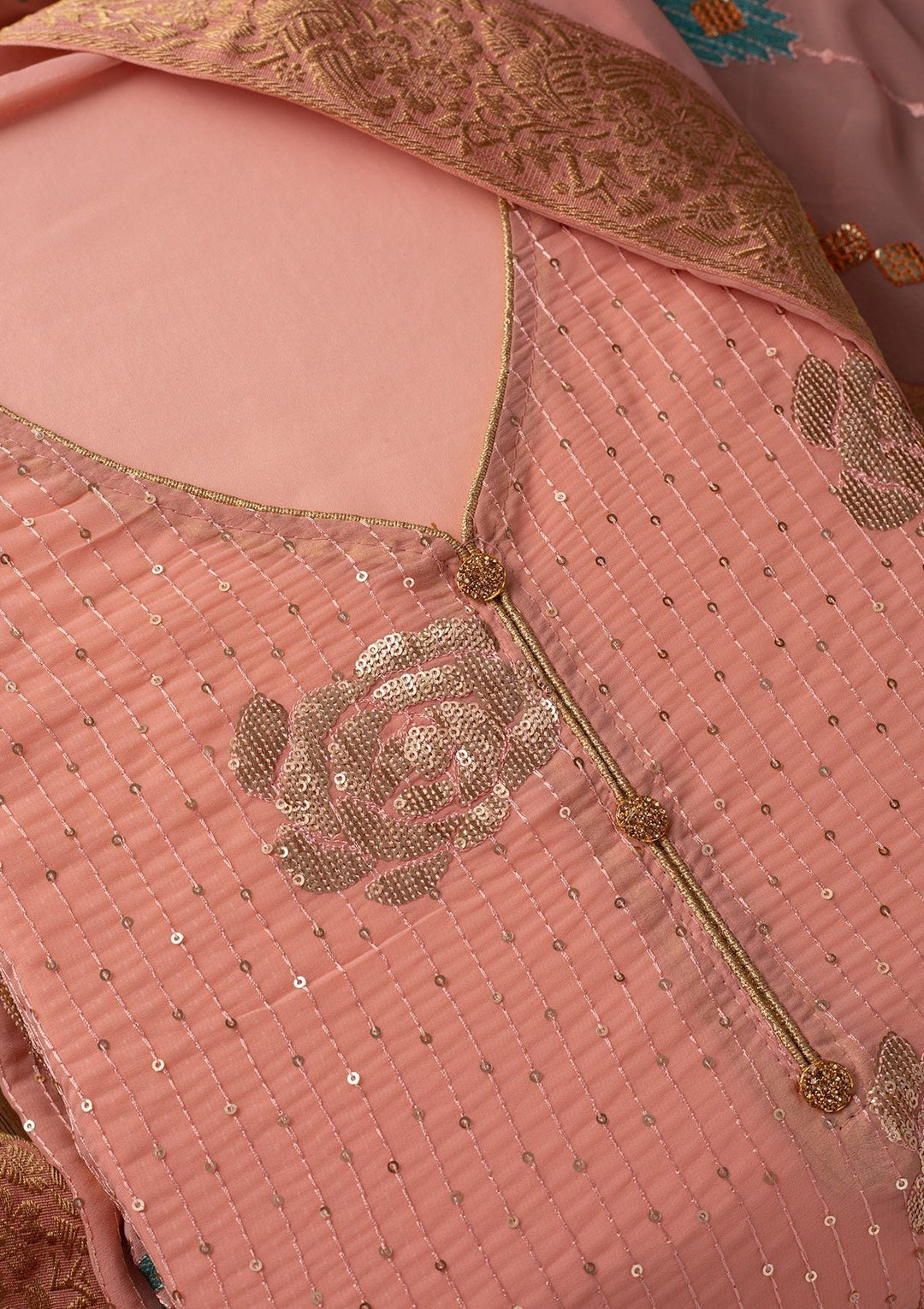 Onion Pink Sequins Georgette Designer Unstitched Salwar Suit - koskii