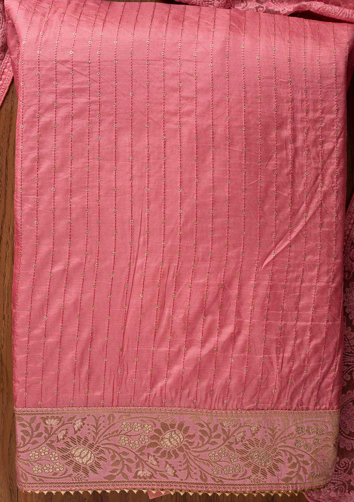 Onion Pink Sequins Semi Crepe Designer Unstitched Salwar Suit - koskii