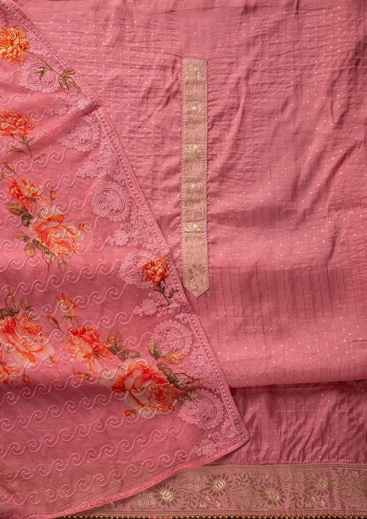 Onion Pink Sequins Semi Crepe Designer Unstitched Salwar Suit - koskii